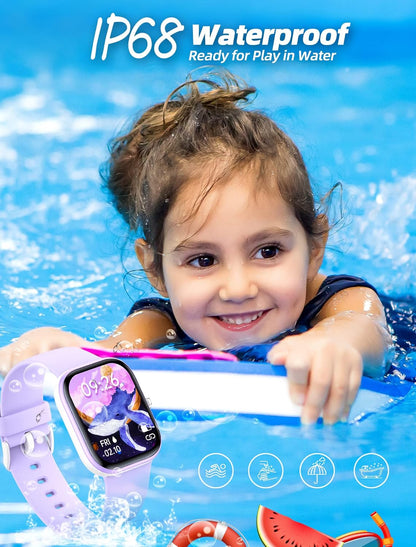 Kids Smart Watch for Boys Girls,Ip68 Waterproof Kids Fitness Activity Tracker Watch,Heart Rate Sleep Monitor,8 Sport Modes,Pedometers,Calories Counter,Alarm Clock,Kid Gifts for Teens 5+ (Pruple)