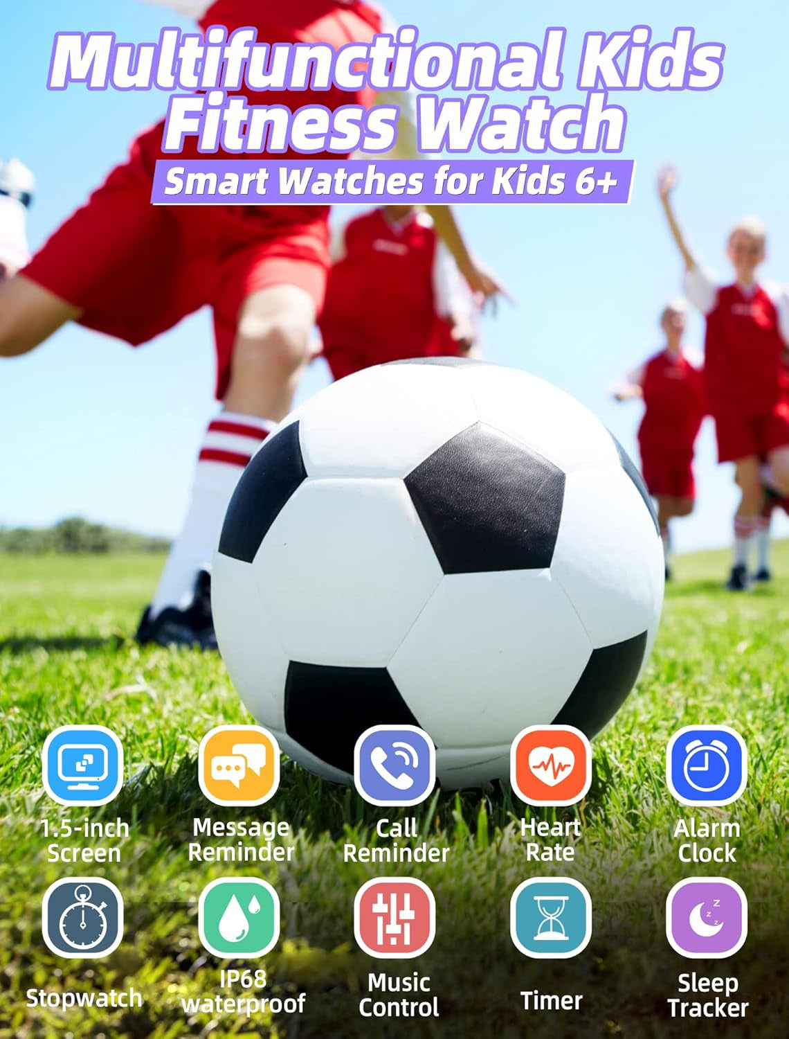 Kids Smart Watch for Boys Girls,Ip68 Waterproof Kids Fitness Activity Tracker Watch,Heart Rate Sleep Monitor,8 Sport Modes,Pedometers,Calories Counter,Alarm Clock,Kid Gifts for Teens 5+ (Pruple)