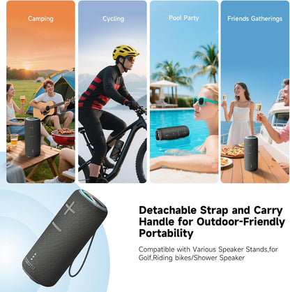 Portable Bluetooth Speaker, 30W Surround Sound, IPX7 Waterproof, Black Mesh Design, 360-Degree Audio, TWS Compatible, 8-Hour Battery, for Beach, Party, Camping