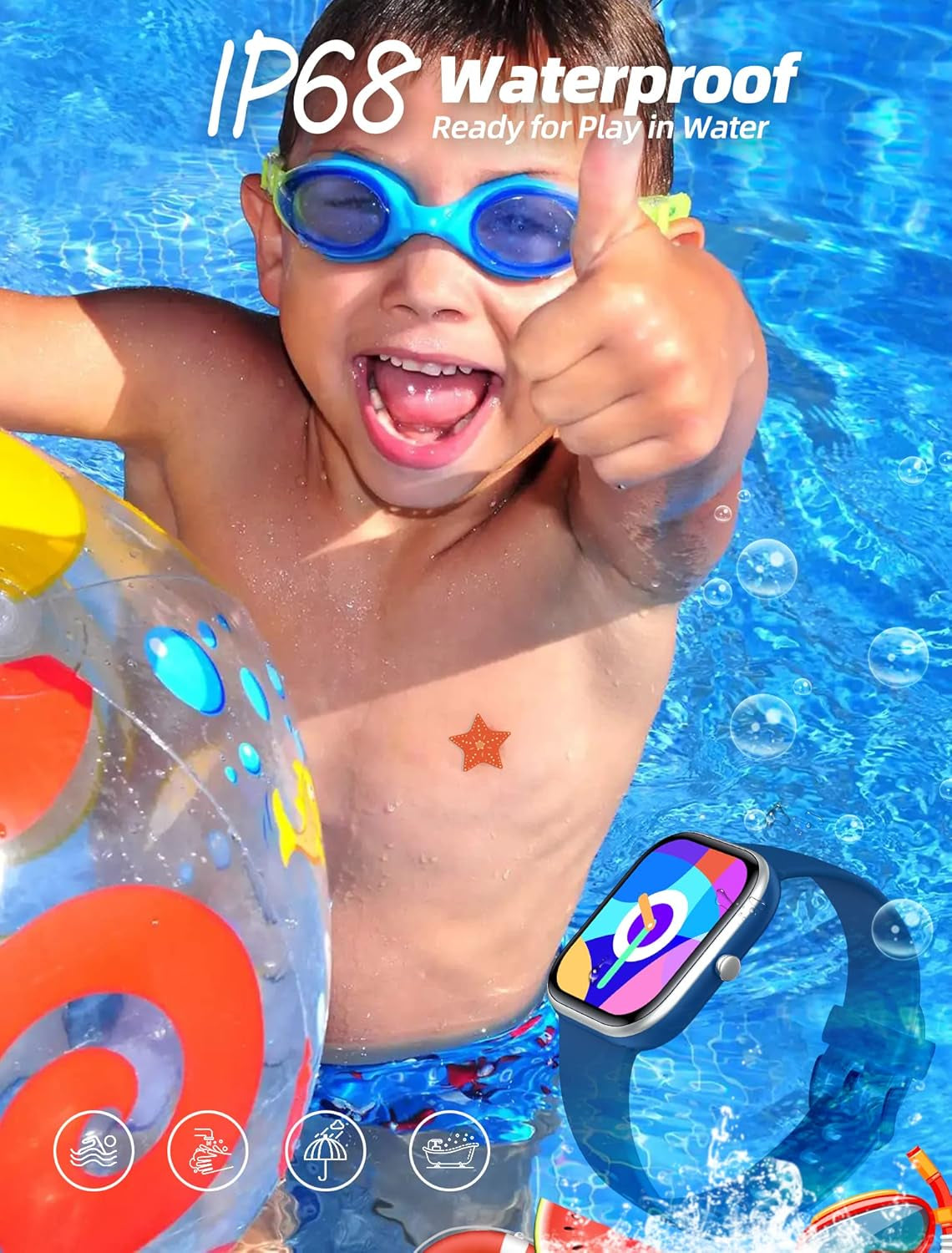 Kids Smart Watch for Boys Girls,Ip68 Waterproof Kids Fitness Activity Tracker Watch,Heart Rate Sleep Monitor,8 Sport Modes,Pedometers,Calories Counter,Alarm Clock,Kids Gifts for Teens 5+ (Blue)