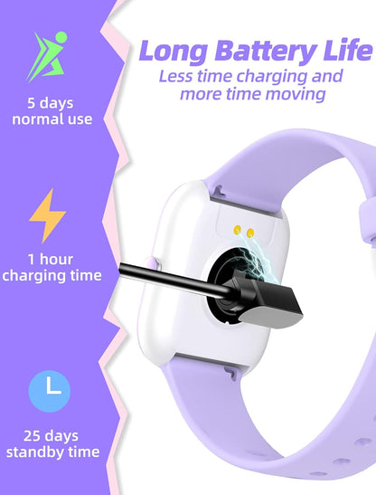 Kids Smart Watch for Boys Girls,Ip68 Waterproof Kids Fitness Activity Tracker Watch,Heart Rate Sleep Monitor,8 Sport Modes,Pedometers,Calories Counter,Alarm Clock,Kid Gifts for Teens 5+ (Pruple)