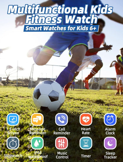 Kids Smart Watch for Boys Girls,Ip68 Waterproof Kids Fitness Activity Tracker Watch,Heart Rate Sleep Monitor,8 Sport Modes,Pedometers,Calories Counter,Alarm Clock,Kids Gifts for Teens 5+ (Blue)