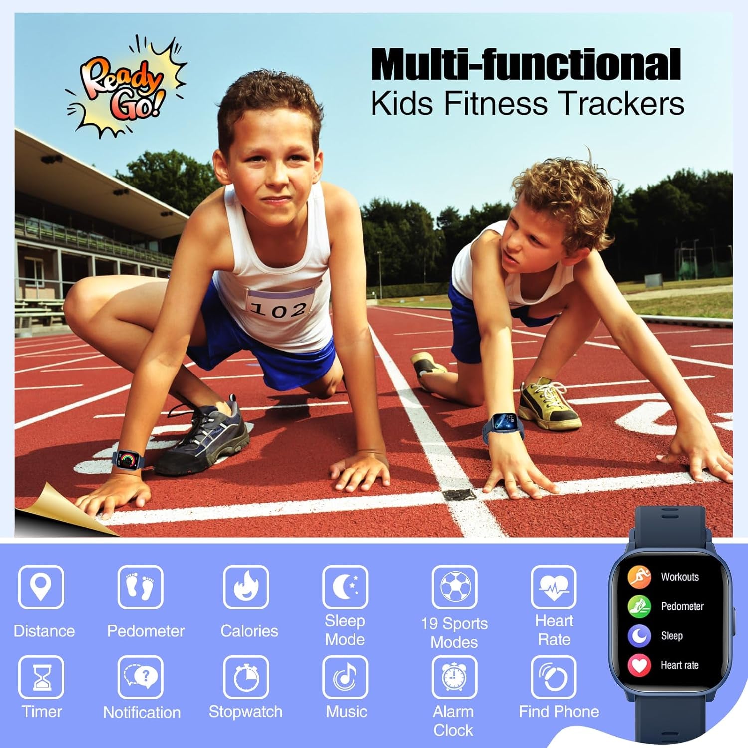 Kids Watch for Girls Boys with IP68 Waterproof, Girls Watch with 19 Sports Modes, Sleep Tracking, Pedometer, Stopwatch, Kids Activity Tracker Birthday Gifts for Boys Age 6-15 Years Old