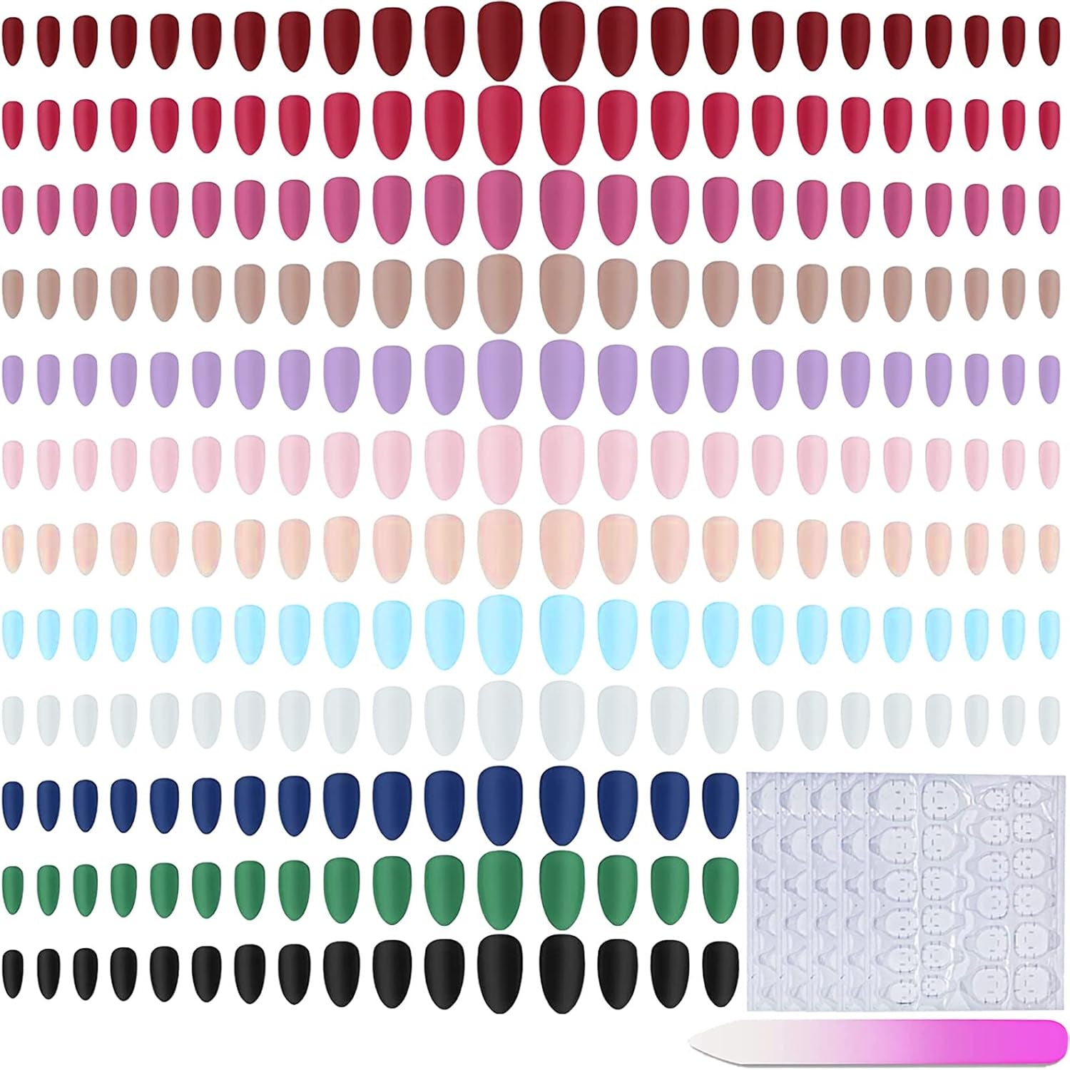 288 Pieces Matte Stiletto Almond Press on Nails Medium Length, Acrylic Solid Colors Short Coffin False Nails Full Cover Press on Fake Nails, Artificial Nail Tips Kit Women Colorful Coffin Nails for DIY Nail Art (Medium Matte Stiletto)