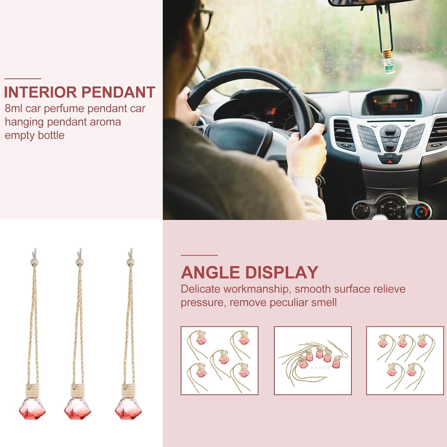 5Pcs Car Perfume Pendant Glass Perfume Bottle Refillable Car Essential Oil Diffuser Perfume Diffuser