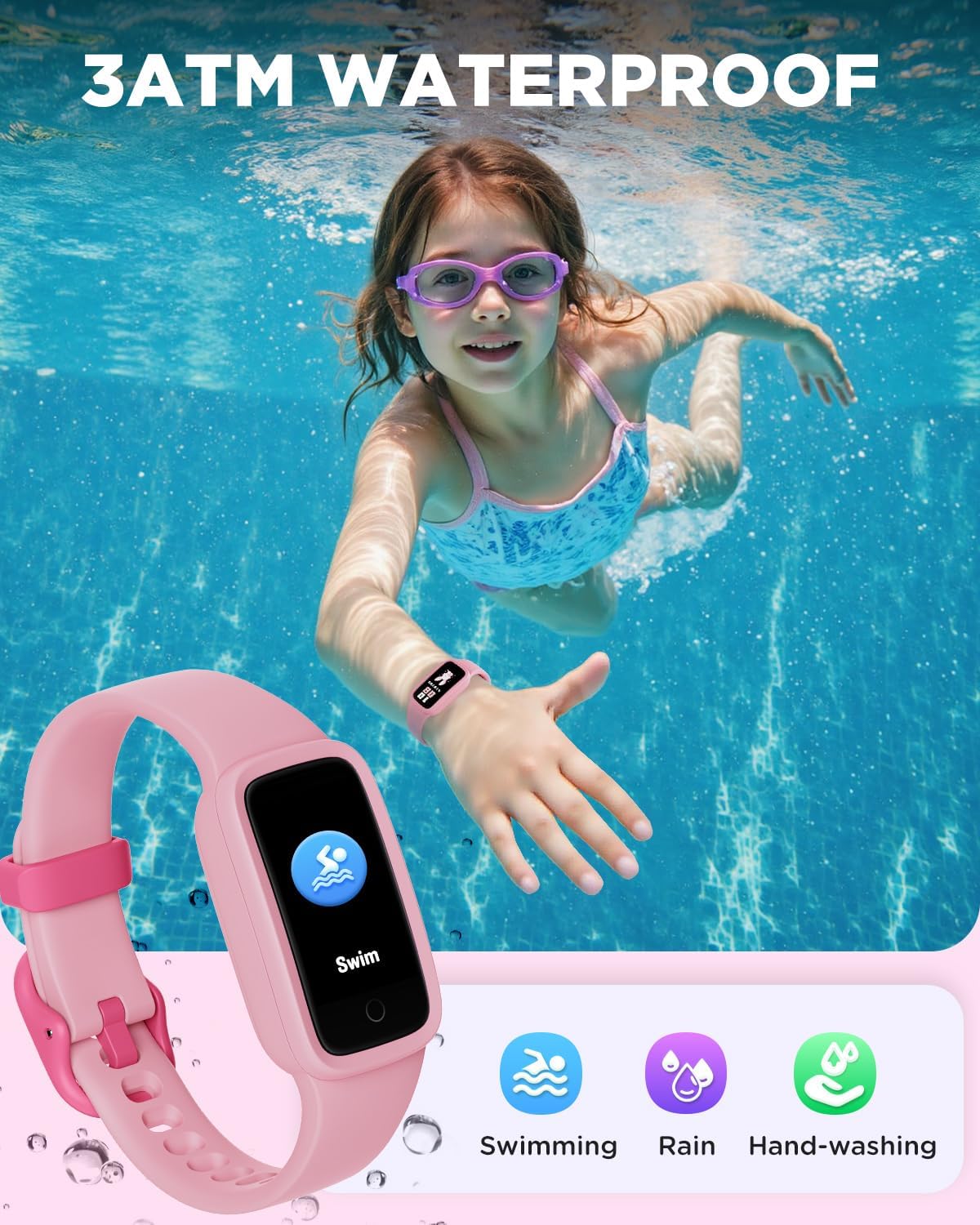 Vigor 3 Kids Fitness Tracker Watch - Pink AMOLED Smart Watch for Girls 5-15, Waterproof, Heart Rate & Sleep Monitor, Step Counter, No App or Phone Needed