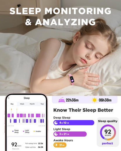 Vigor 3 Kids Fitness Tracker Watch - Pink AMOLED Smart Watch for Girls 5-15, Waterproof, Heart Rate & Sleep Monitor, Step Counter, No App or Phone Needed