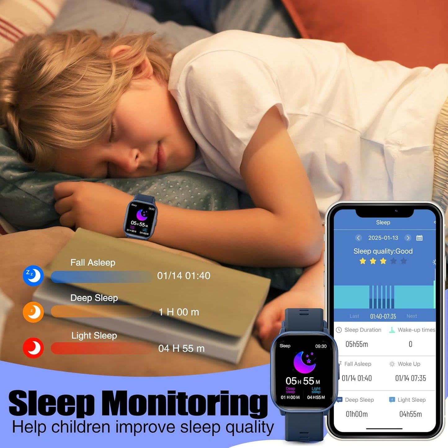 Kids Watch for Girls Boys with IP68 Waterproof, Girls Watch with 19 Sports Modes, Sleep Tracking, Pedometer, Stopwatch, Kids Activity Tracker Birthday Gifts for Boys Age 6-15 Years Old