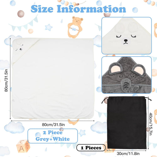 2 PCS Baby Hooded Towels Newborn, 80*80 CM Hooded Baby Towel Girl Boy, Ultra Soft Hooded Bath Towel for Baby, Absorbent Newborn Essentials Baby Bath Towel, Baby Towels with 30*40 CM Storage Bag