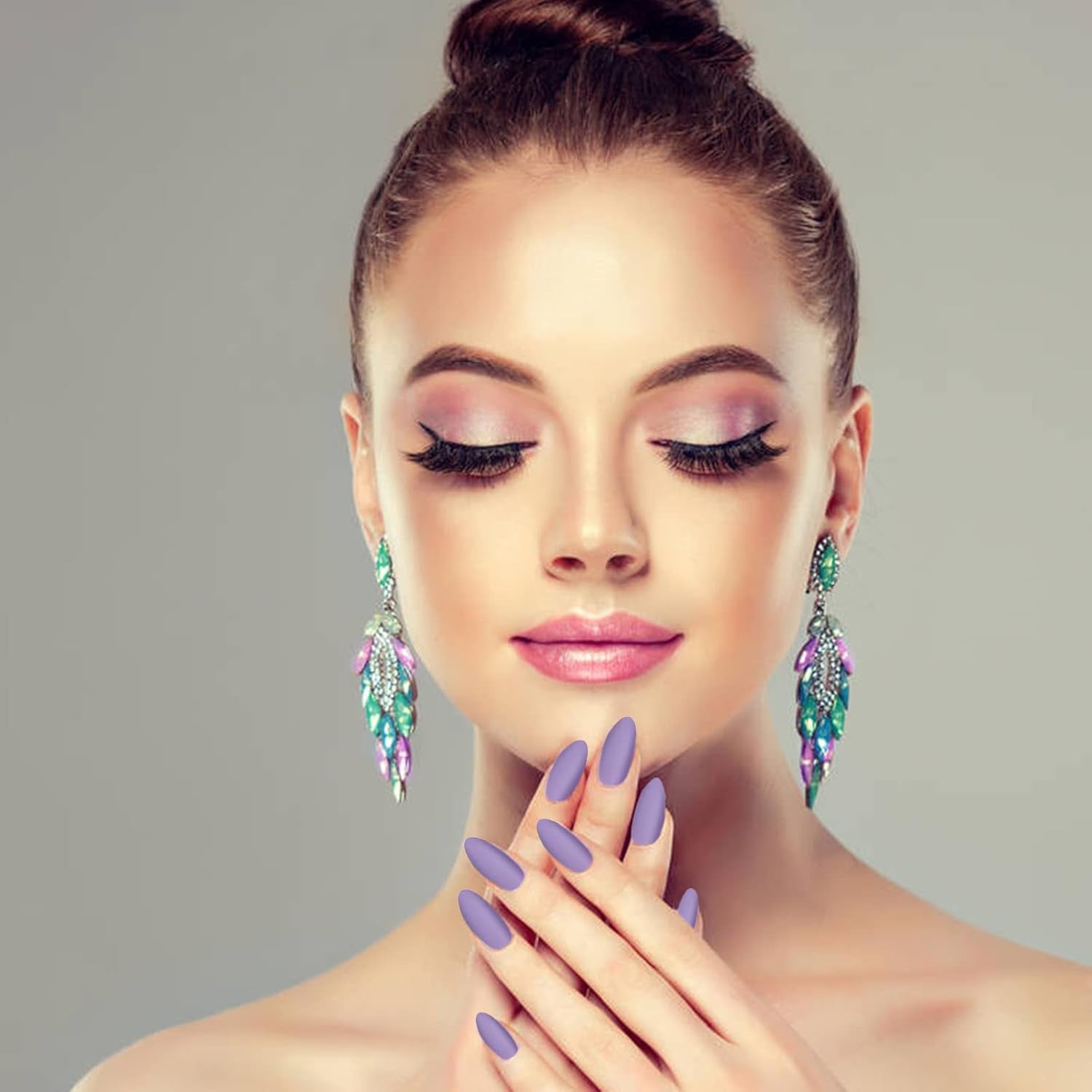 288 Pieces Matte Stiletto Almond Press on Nails Medium Length, Acrylic Solid Colors Short Coffin False Nails Full Cover Press on Fake Nails, Artificial Nail Tips Kit Women Colorful Coffin Nails for DIY Nail Art (Medium Matte Stiletto)