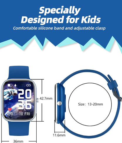 Kids Smart Watch for Boys Girls,Ip68 Waterproof Kids Fitness Activity Tracker Watch,Heart Rate Sleep Monitor,8 Sport Modes,Pedometers,Calories Counter,Alarm Clock,Kids Gifts for Teens 5+ (Blue)