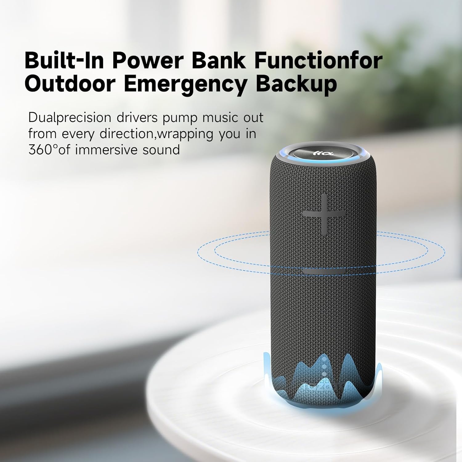 Portable Bluetooth Speaker, 30W Surround Sound, IPX7 Waterproof, Black Mesh Design, 360-Degree Audio, TWS Compatible, 8-Hour Battery, for Beach, Party, Camping
