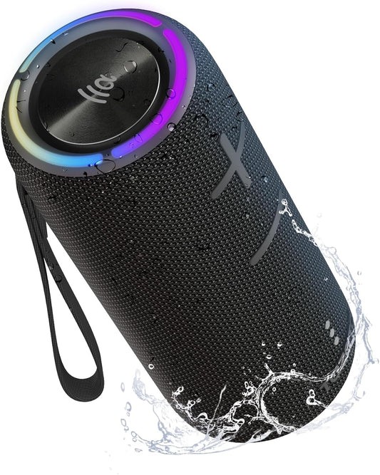 Portable Bluetooth Speaker, 30W Surround Sound, IPX7 Waterproof, Black Mesh Design, 360-Degree Audio, TWS Compatible, 8-Hour Battery, for Beach, Party, Camping