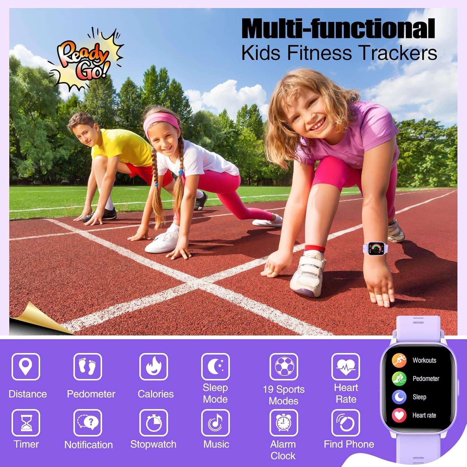 Smart Watch for Kids, 1.5" Kids Fitness Tracker with 19 Sports Modes, IP68 Waterproof, Sleep Monitor, Heart Rate, Pedometer, No App/Phone Required,Birthday Gifts for Girls Boys Teens Age 6-15