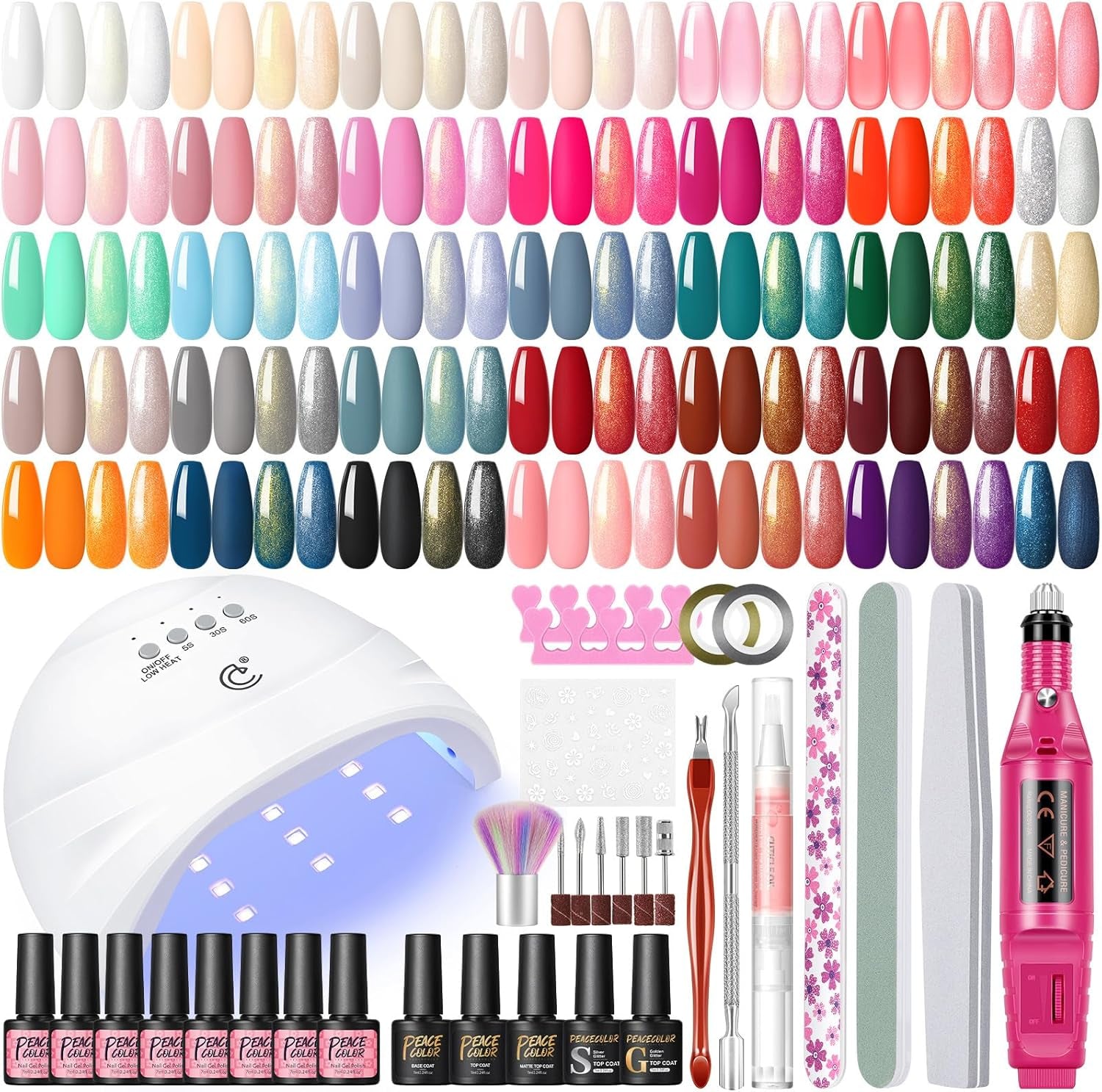 53Pcs Gel Nail Polish Kit with U V Light and Drill 35 Colors Gel Polish Set with 5Pcs Glossy/Matte/Glitter Top Coat Base Coat Nail Polish Set Manicure Tools Professional DIY Salon Home