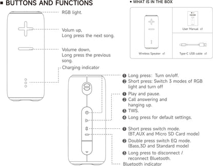 Portable Bluetooth Speaker, 30W Surround Sound, IPX7 Waterproof, Black Mesh Design, 360-Degree Audio, TWS Compatible, 8-Hour Battery, for Beach, Party, Camping