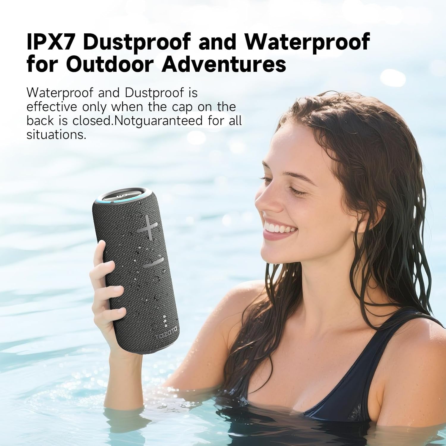 Portable Bluetooth Speaker, 30W Surround Sound, IPX7 Waterproof, Black Mesh Design, 360-Degree Audio, TWS Compatible, 8-Hour Battery, for Beach, Party, Camping