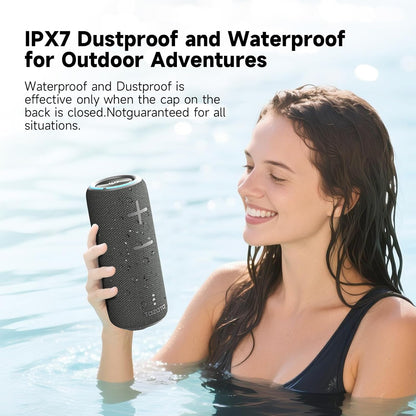 Portable Bluetooth Speaker, 30W Surround Sound, IPX7 Waterproof, Black Mesh Design, 360-Degree Audio, TWS Compatible, 8-Hour Battery, for Beach, Party, Camping